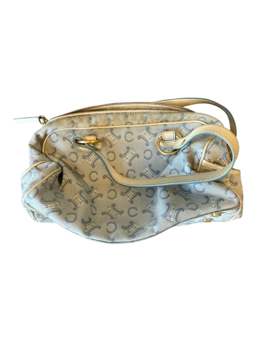 Celine Blue & White Canvas & Leather Logo Top Handle Zip closure GHW Bag Blue & White / M