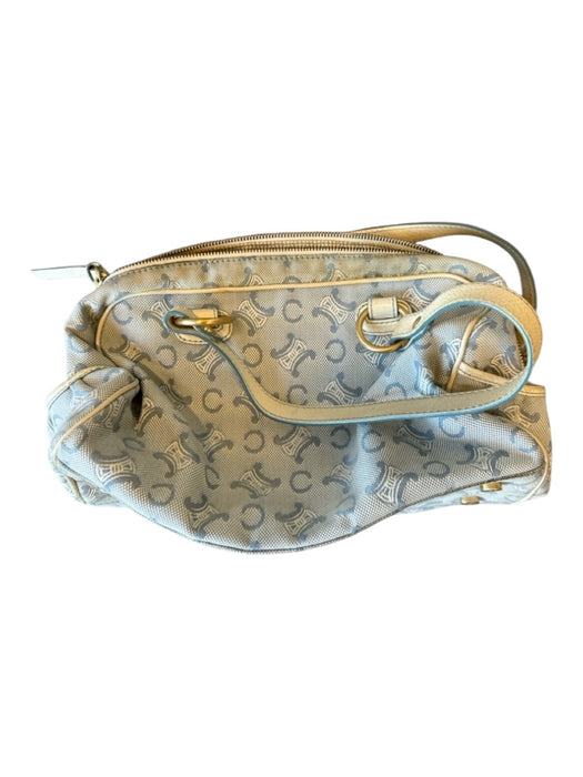 Celine Blue & White Canvas & Leather Logo Top Handle Zip closure GHW Bag Blue & White / M
