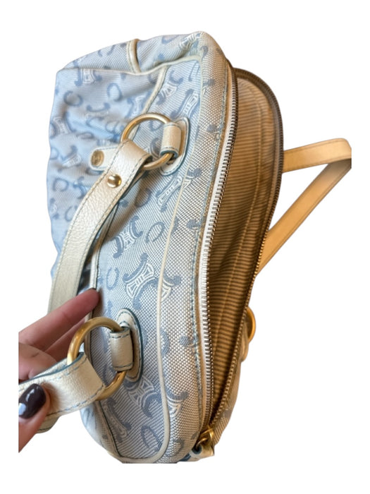 Celine Blue & White Canvas & Leather Logo Top Handle Zip closure GHW Bag Blue & White / M