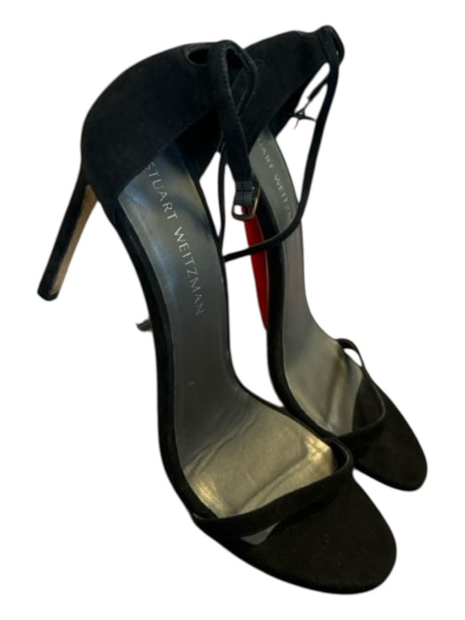 Stuart Weitzman Shoe Size 10.5 Black Suede Stiletto Ankle Strap Sandals Black / 10.5
