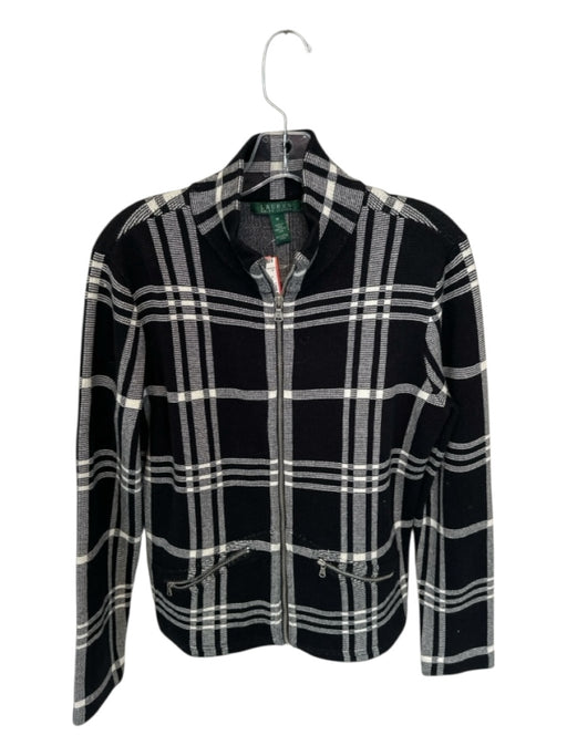 Lauren Ralph Lauren Size M Black & White Cotton Plaid Full ZIp SHW Jacket Black & White / M