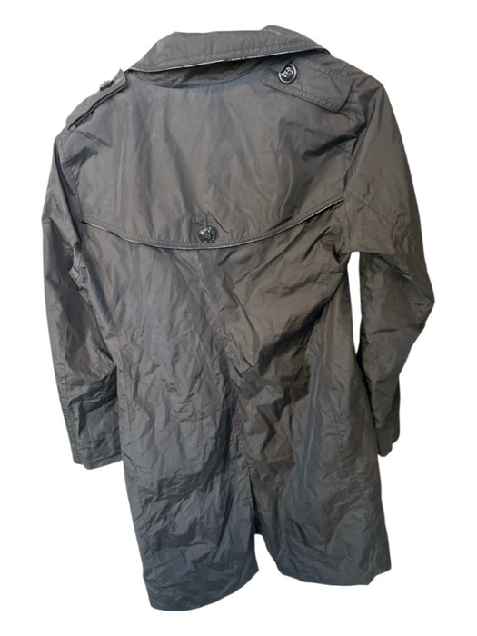 Burberry Size 10 Black Nylon Long Sleeve Leather Trim Trench Coat Black / 10