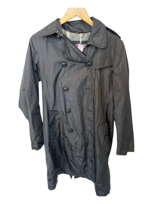 Burberry Size 10 Black Nylon Long Sleeve Leather Trim Trench Coat Black / 10
