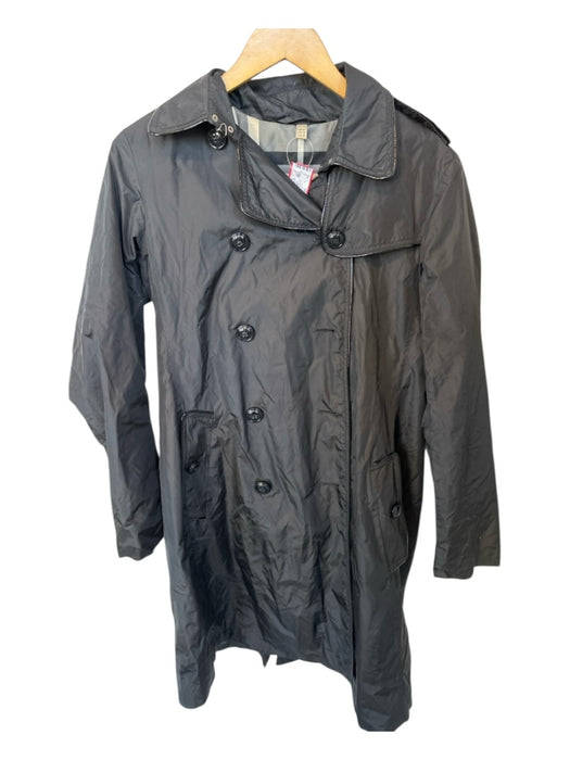 Burberry Size 10 Black Nylon Long Sleeve Leather Trim Trench Coat Black / 10