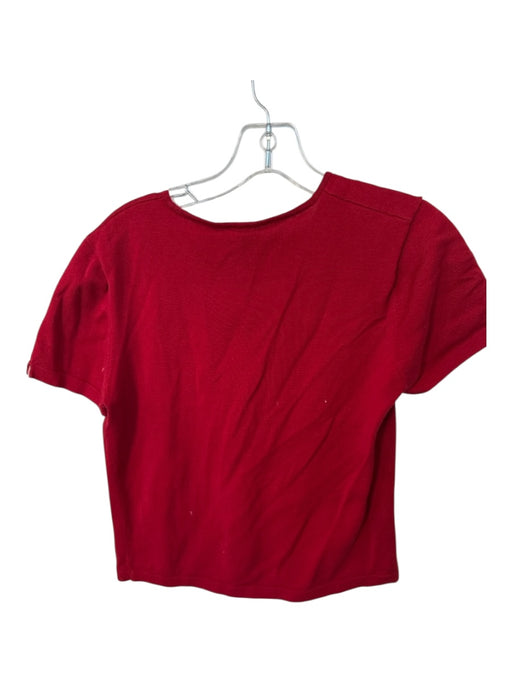 Oscar by Oscar de la renta Size M Red & Tan Cotton Blend Short Sleeve Sweater Red & Tan / M
