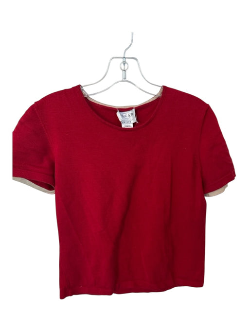 Oscar by Oscar de la renta Size M Red & Tan Cotton Blend Short Sleeve Sweater Red & Tan / M