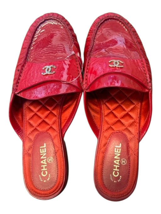 Chanel Shoe Size 37.5 Black Patent Leather GHW Mules Black / 37.5