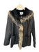 Se Ninon Size 40 Black & Cream Leather Shearling Lined Fur Trim Coat Black & Cream / 40