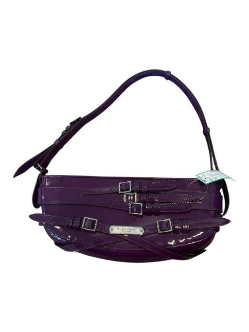 Burberry Purple & Silver Patent Leather Buckles Shoulder Strap Bag Purple & Silver / M
