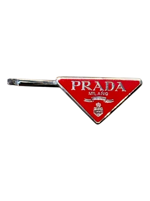 Prada Silver & Red Metal Logo SHW Hair Accessories/Tools Silver & Red