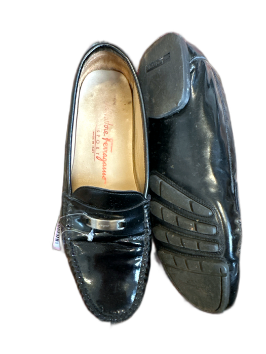 Salvatore Ferragamo Shoe Size 6.5 Black & Silver Patent Leather Sport Loafers Black & Silver / 6.5