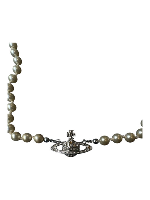 Vivienne Westwood Pearl & Silver Faux Pearl Orb Crystals Necklace Pearl & Silver