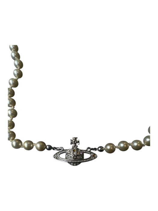 Vivienne Westwood Pearl & Silver Faux Pearl Orb Crystals Necklace Pearl & Silver