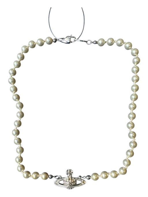 Vivienne Westwood Pearl & Silver Faux Pearl Orb Crystals Necklace Pearl & Silver