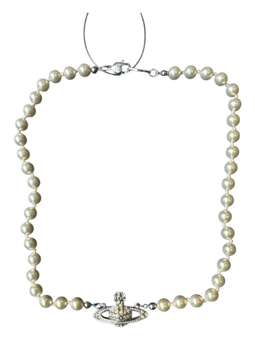 Vivienne Westwood Pearl & Silver Faux Pearl Orb Crystals Necklace Pearl & Silver