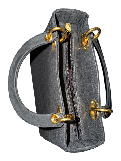 Christian Dior Black & Gold Canvas Quilted Top Handles Charms GHW Bag Black & Gold / M