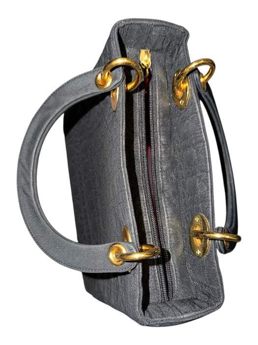 Christian Dior Black & Gold Canvas Quilted Top Handles Charms GHW Bag Black & Gold / M