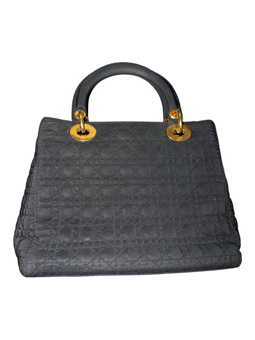 Christian Dior Black & Gold Canvas Quilted Top Handles Charms GHW Bag Black & Gold / M