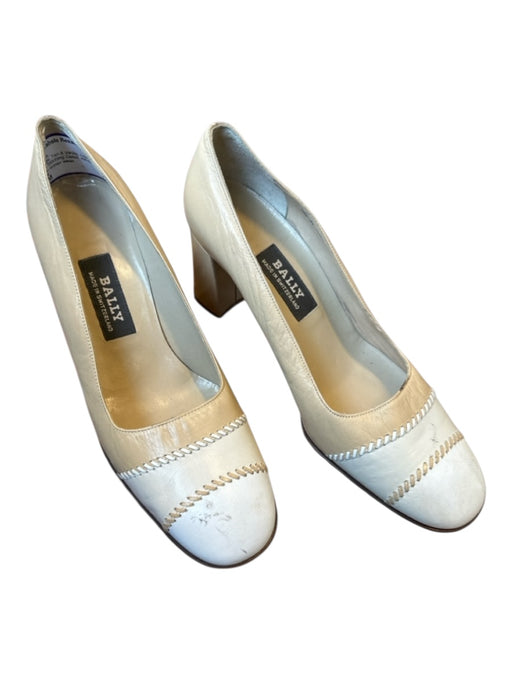 Bally Shoe Size 5M Tan & White Leather Block Heel Stitching Detail Pumps Tan & White / 5M