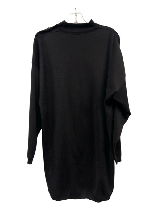 Joan Vass Size 2 Black Cotton Long Sleeve Crew Neck Button Shoulder Dress Black / 2