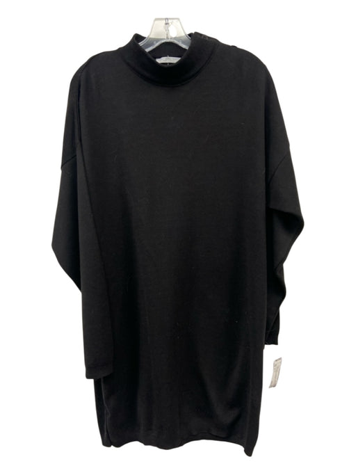 Joan Vass Size 2 Black Cotton Long Sleeve Crew Neck Button Shoulder Dress Black / 2