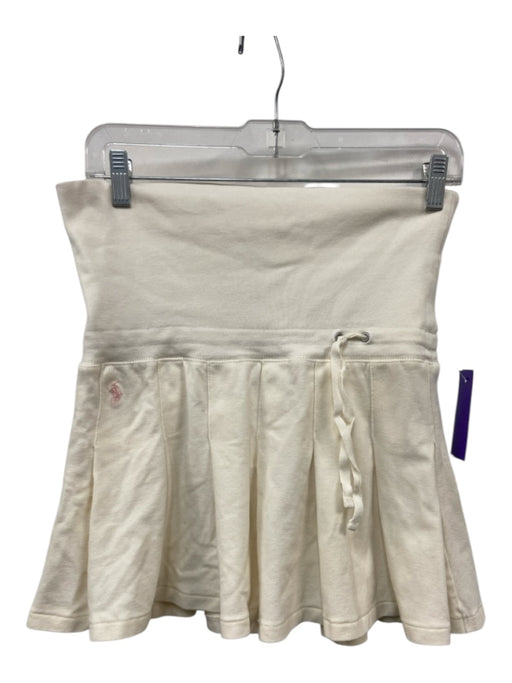 Polo Ralph Lauren Size L Ivory Cotton Drawstring Pintuck Above Knee Skirt Ivory / L