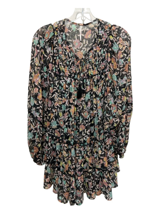 Free People Size XS Black & Multi No Fabric Tag Keyhole Front Floral Dress Black & Multi / XS