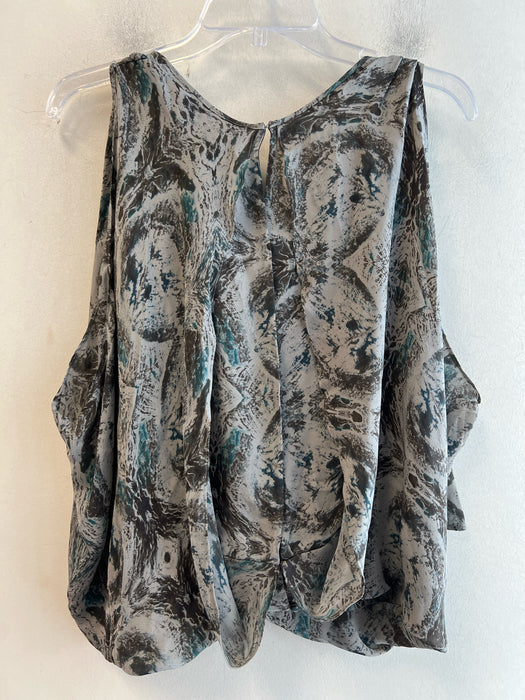 Robert Rodriguez Size 4 Gray & Teal Silk Sleeveless V Neck All Over Print Top