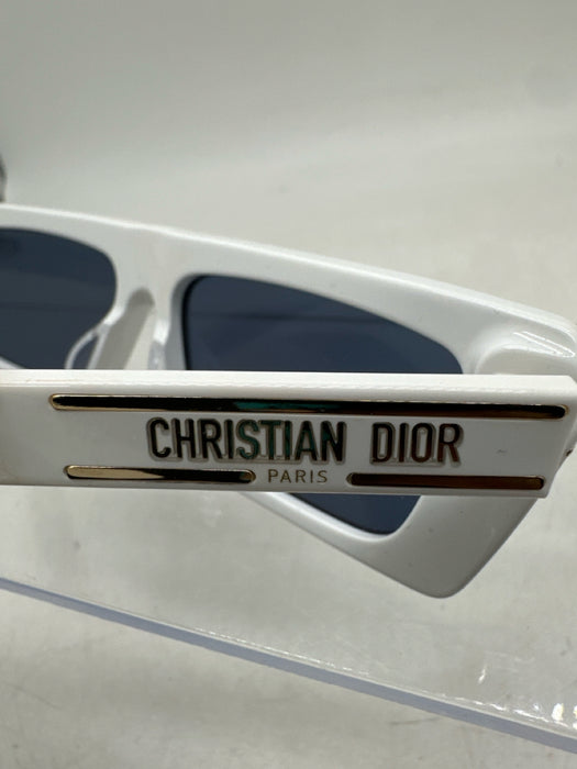 Christian Dior White Acetate Tinted Lens Rectangle Slim Flat Top Sunglasses