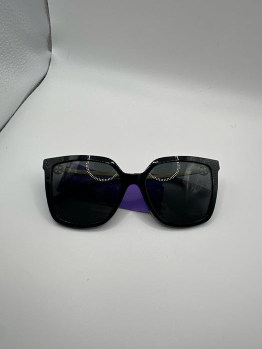 Tory Burch Black & Gold Square Frame Cat Eye Gold Logo Sunglasses