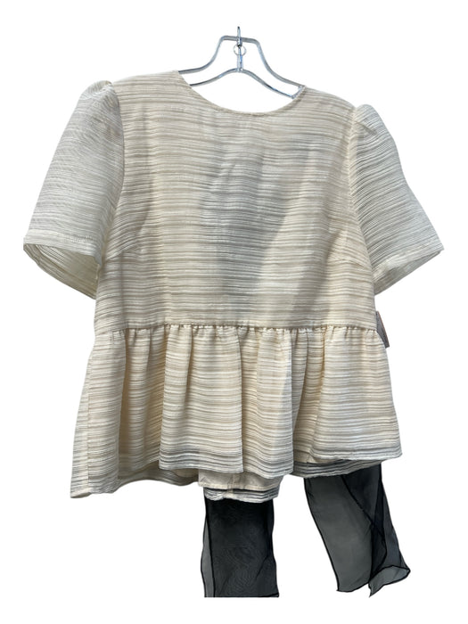 Sunday in Brooklyn Size Medium Cream & Black Polyester Back Zip Short Sleeve Top Cream & Black / Medium