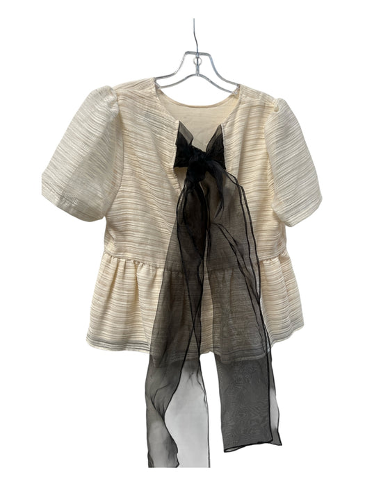 Sunday in Brooklyn Size Medium Cream & Black Polyester Back Zip Short Sleeve Top Cream & Black / Medium