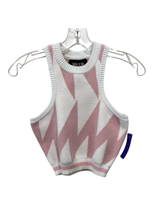 SER.O.YA Size XS White, Pink, Cream Polyester & Cotton Fuzzy Geometric Top White, Pink, Cream / XS