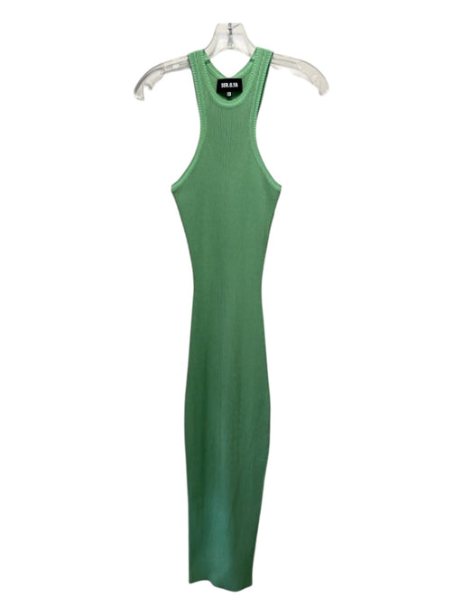 SER.O.YA Size XXS Light Green Rayon Blend Ribbed Knit High Round Neck slit Dress Light Green / XXS