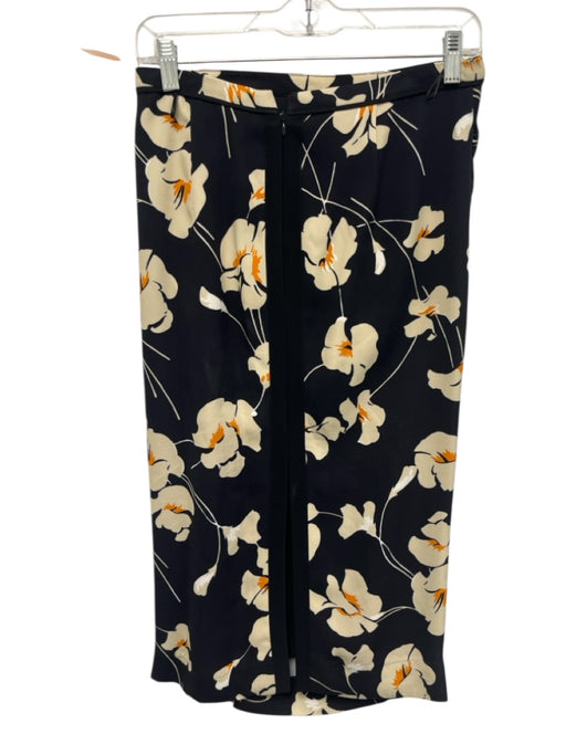 N 21 Size 42 Black, Cream & Orange Viscose Floral Gathered Side Back Zip Skirt Black, Cream & Orange / 42
