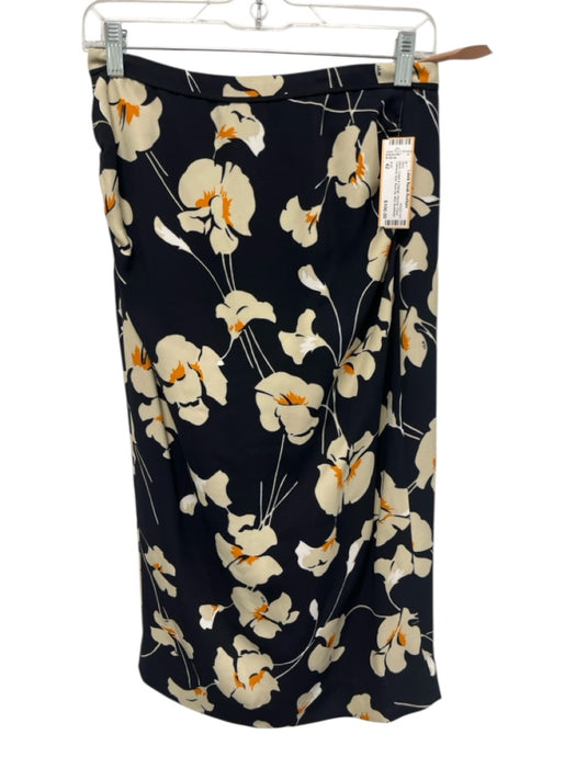 N 21 Size 42 Black, Cream & Orange Viscose Floral Gathered Side Back Zip Skirt Black, Cream & Orange / 42