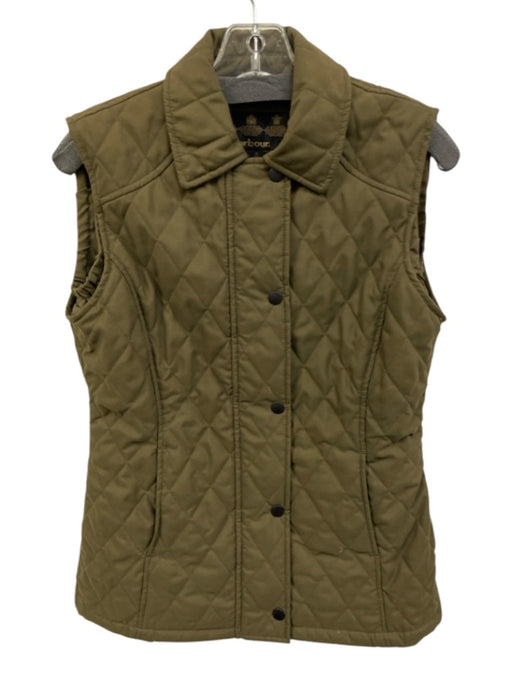 Barbour Size 4 Olive Green Polyester Diamond Quilted Collared Pocketed Vest Olive Green / 4
