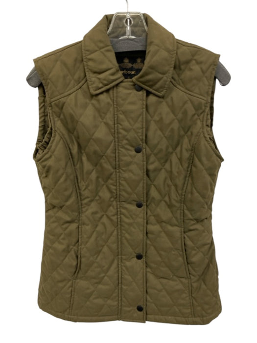Barbour Size 4 Olive Green Polyester Diamond Quilted Collared Pocketed Vest Olive Green / 4
