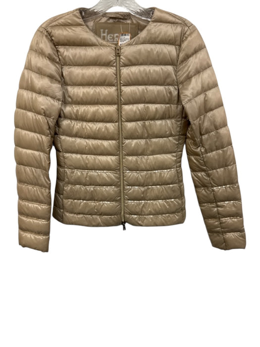 Herno Size 40 Champagne Beige Polyamide Quilted Zip Front Sequin Detail Jacket Champagne Beige / 40