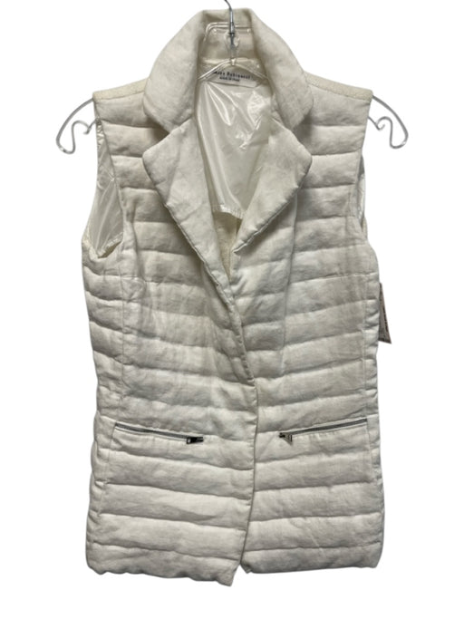 Amina Rubinacci Size 40 White Linen & Cotton Blend Knit Back Quilted Lapel Vest White / 40