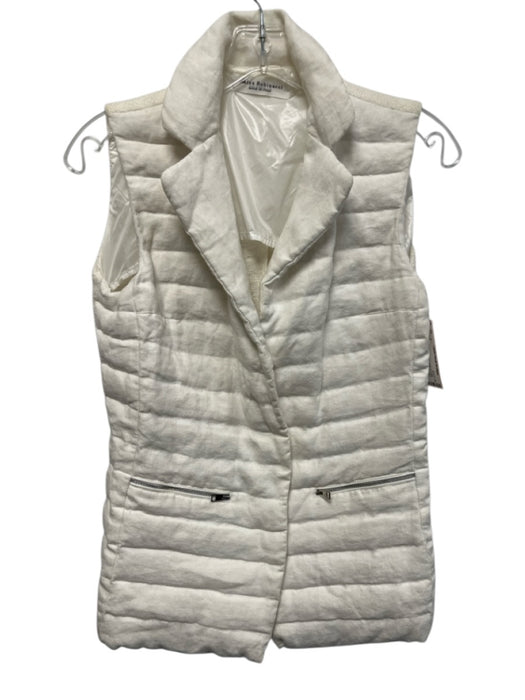 Amina Rubinacci Size 40 White Linen & Cotton Blend Knit Back Quilted Lapel Vest White / 40