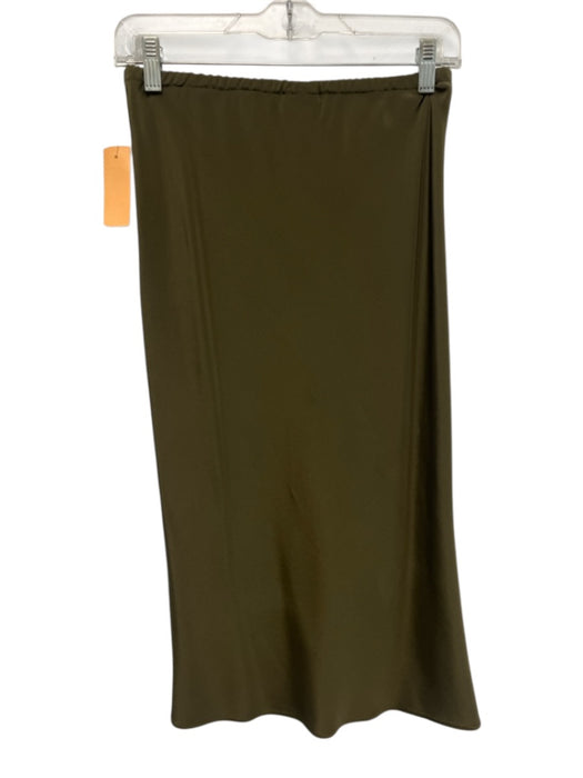 Peter Cohen Size S Olive Green Silk Elastic Waistband A Line Slip Midi Skirt Olive Green / S