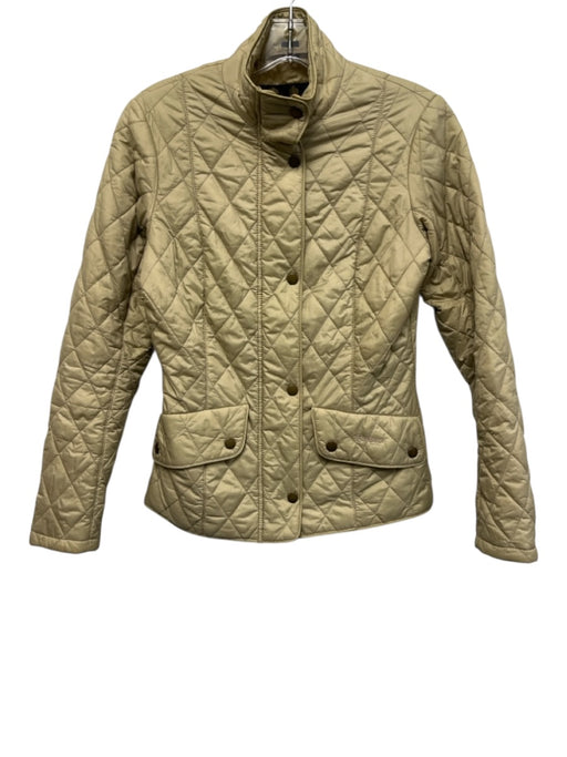 Barbour Size 4 Beige Polyamide Quilted Snap Button & Zip Front High Neck Jacket Beige / 4