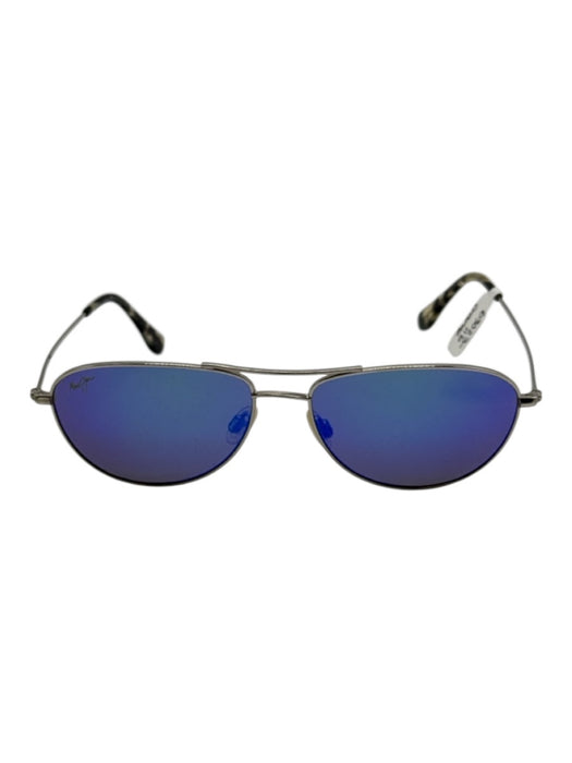 Maui Jim Silver Tone & Blue Metal Slim Polarized Aviator tinted lens Sunglasses Silver Tone & Blue