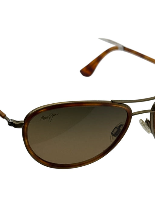 Maui Jim Brown Acetate & Metal Tortoiseshell Aviator Slim Polarized Sunglasses Brown