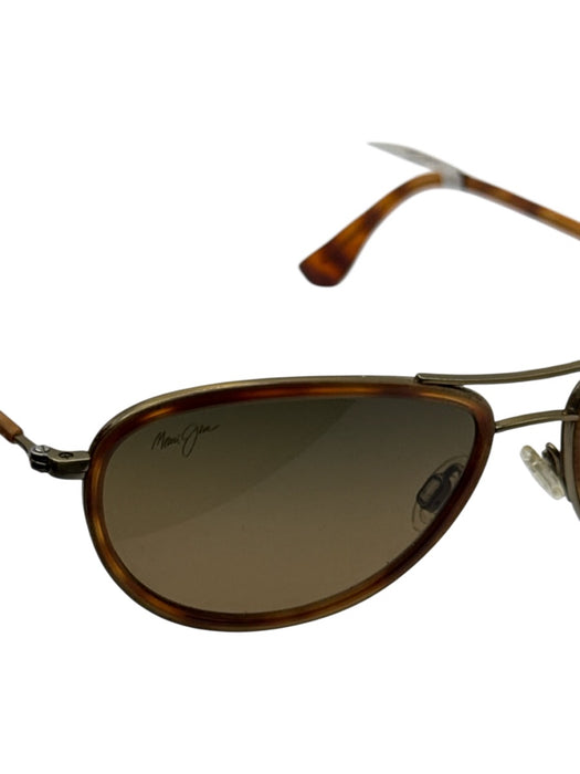 Maui Jim Brown Acetate & Metal Tortoiseshell Aviator Slim Polarized Sunglasses Brown
