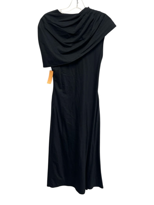 Marina Moscone Size 4 Black Cotton Draped Cap Sleeve Asymmetric Dress Black / 4