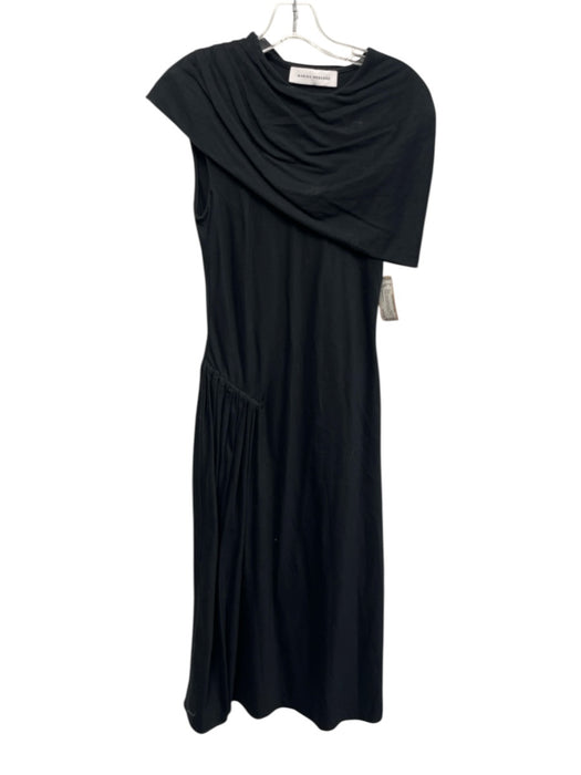 Marina Moscone Size 4 Black Cotton Draped Cap Sleeve Asymmetric Dress Black / 4