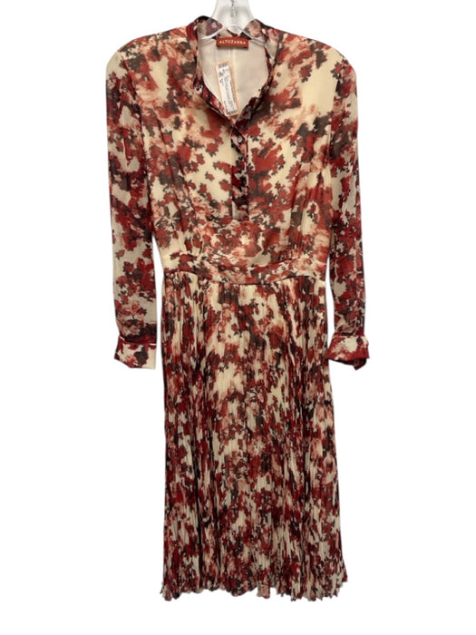 Altuzarra Size 34 Red & Cream print Polyester Abstract Floral 1/2 Button Dress Red & Cream print / 34