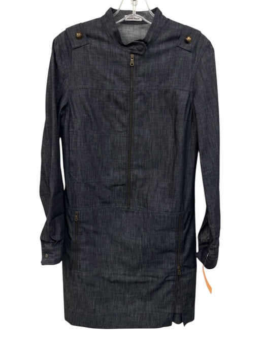 Tomas Maier Size 2 Dark Wash Cotton Chambray 1/2 Zip Long Sleeve Zip Slits Dress Dark Wash / 2